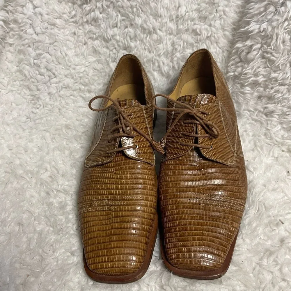 Slicker genuine lizard skin Brown and tan hand made Men's Dress Shoes SZ9.5M